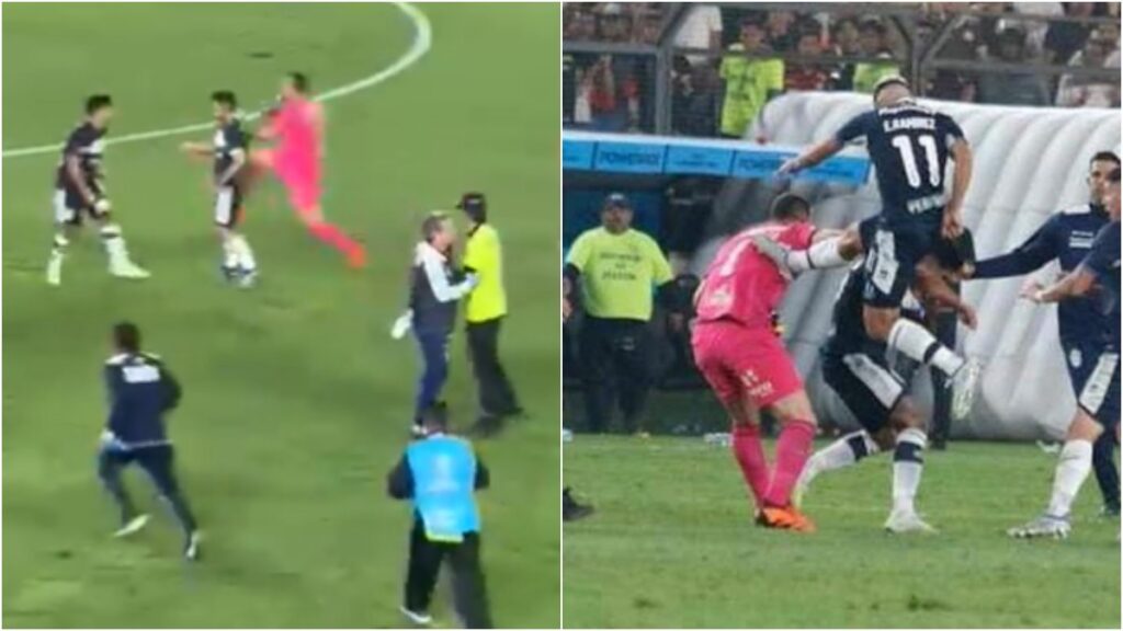 Patadas voladoras en un partido de Copa Sudamericana