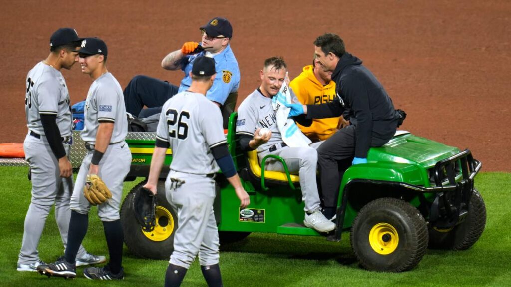 ¡Impactante! Así fue el golpazo que se llevó el pitcher de los Yankees con la pelota en el duelo ante los Pirates.