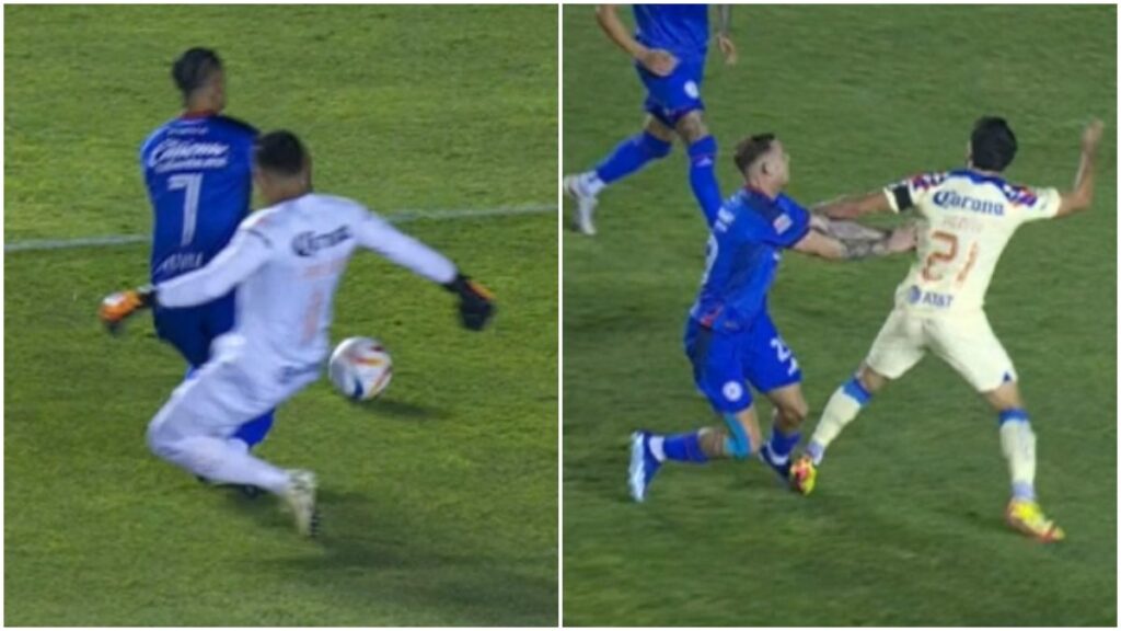 Hay dos acciones polémicas en el Cruz Azul vs América que son incorrectamente marcadas por el árbitro central.