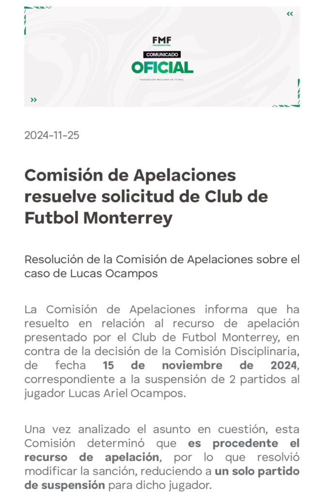 Comunicado Comisión Disciplinaria.
