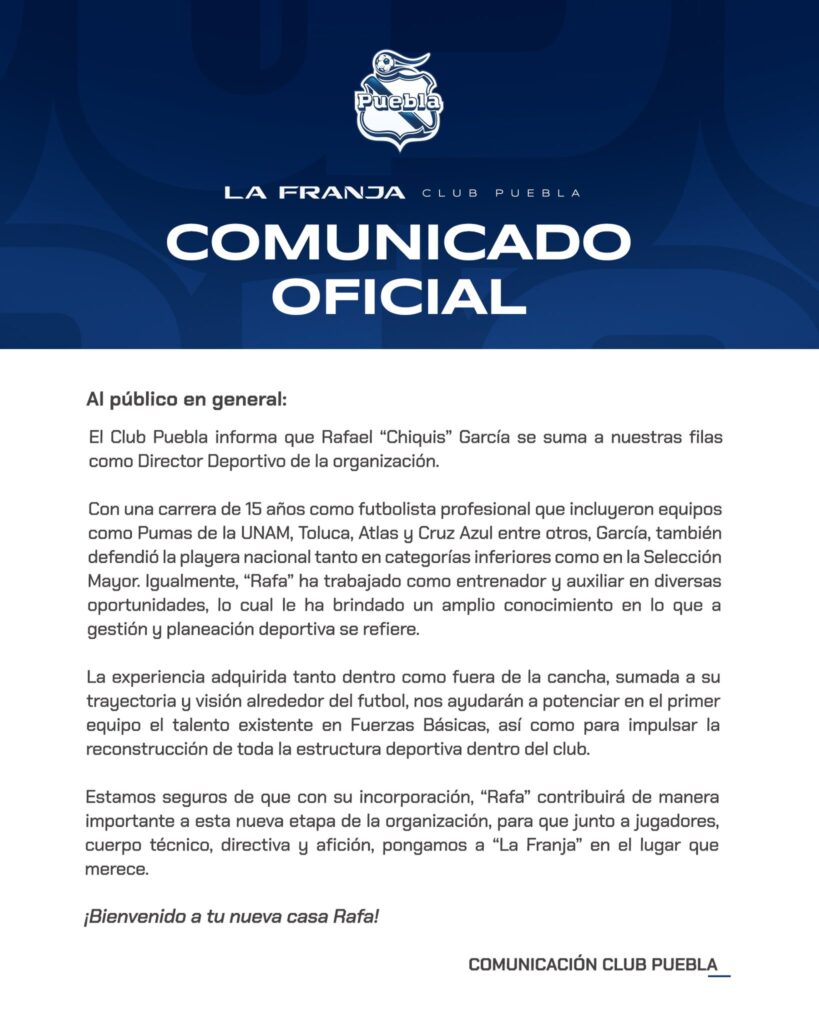 Comunicado del Puebla. 
