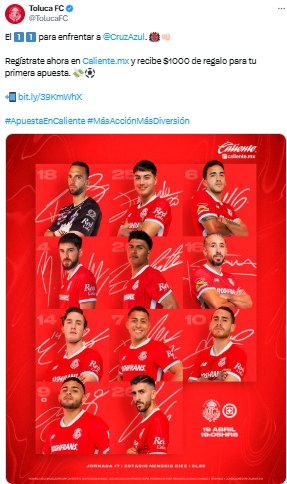 Alineación confirmada de Toluca vs Cruz Azul hoy