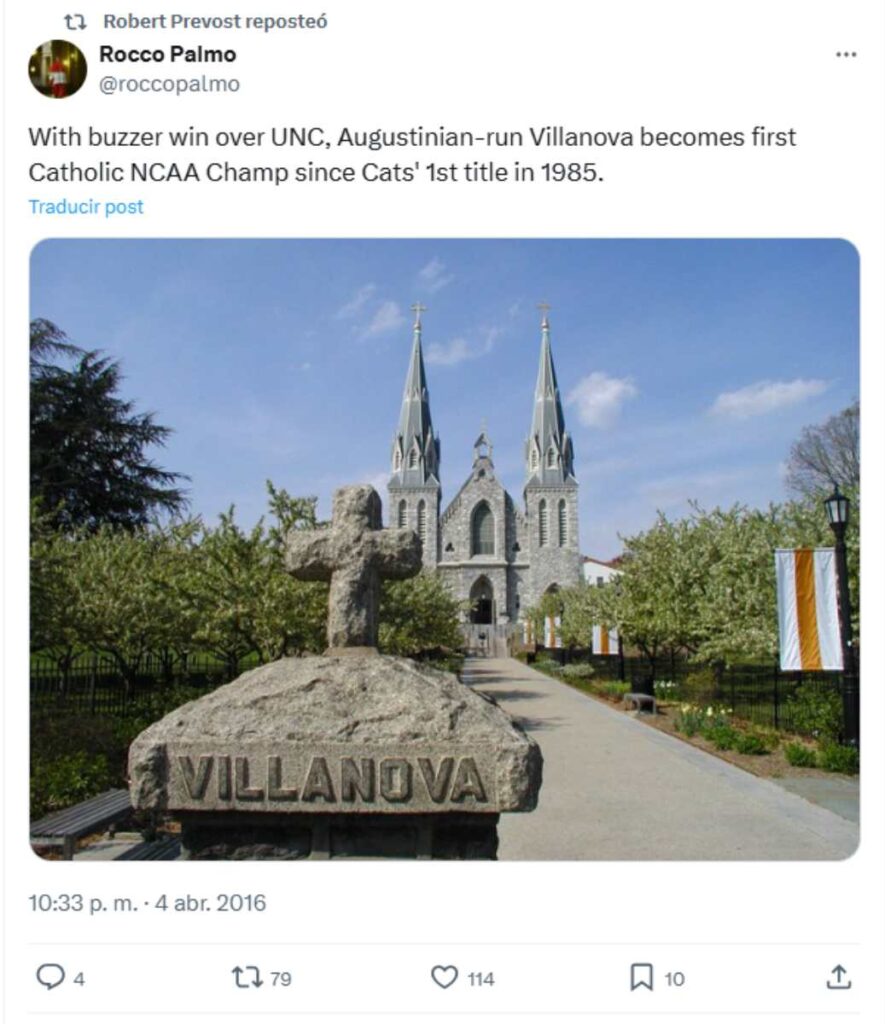 El RT del nuevo Papa al campeonato nacional de Villanova | Captura X/roccopalmo