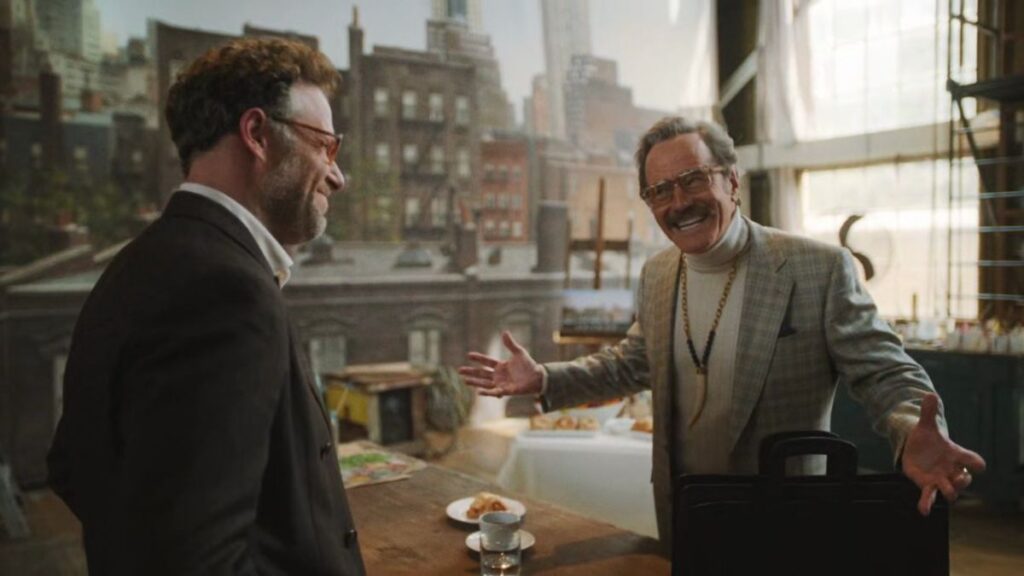 Seth Rogen y Bryan Cranston en "El Estudio" | X: @imPatrickT